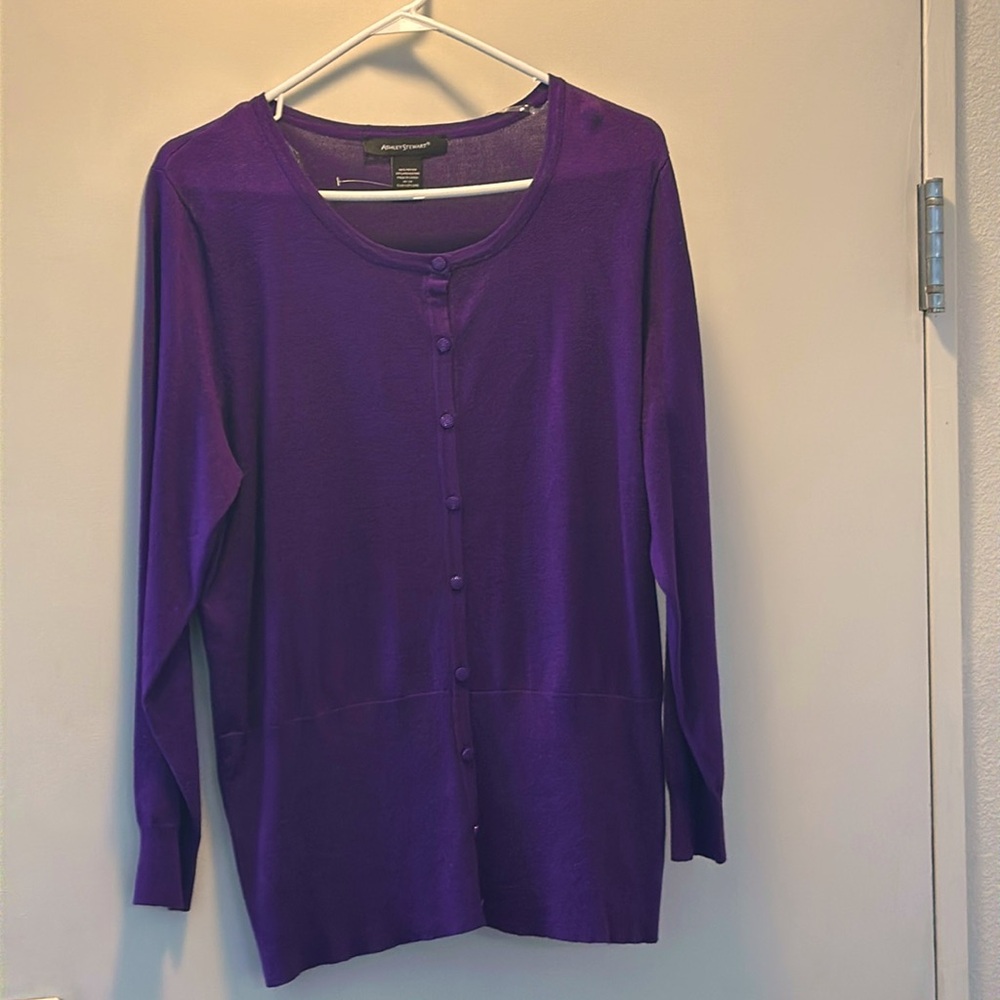 Ashely Stewart 
Purple button up long sleeve sweater